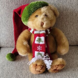 VINTAGE Y2K Teddy Bear with Red and Green Knit Hat And Scarf Dated 2003